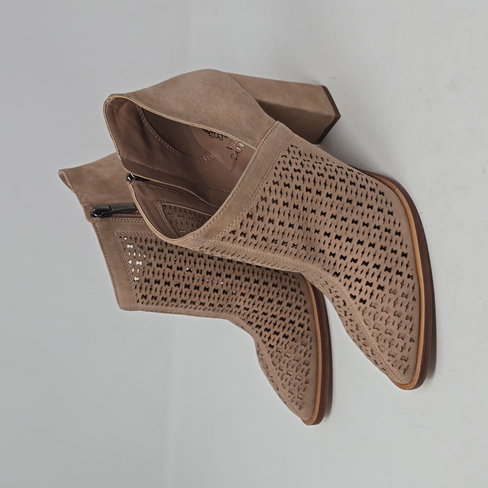 Vince Camuto Lorva Perforated Leather Nude Suede Ankle Booties Size 8.5